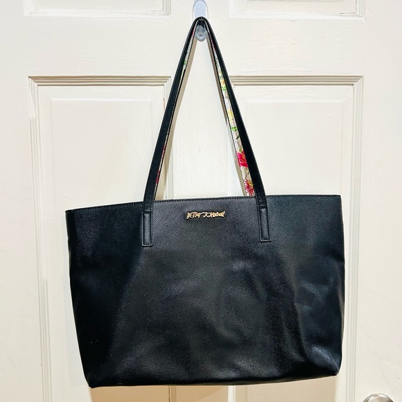 {Betsey Johnson} Black Pebbled Leather Tote Bag - Picture 1 of 15
